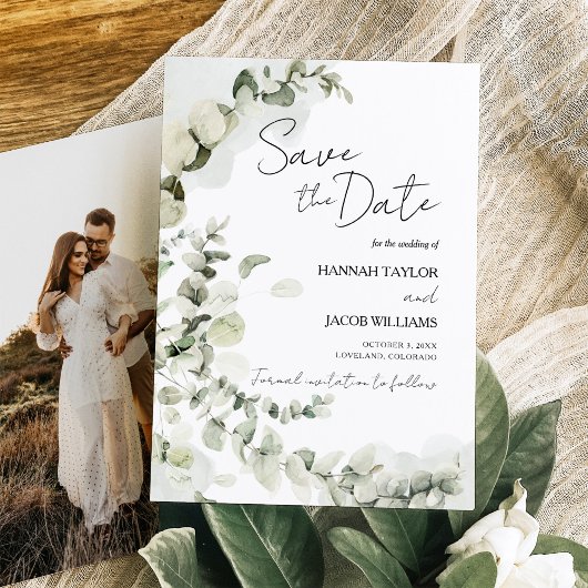 Eucalyptus bruiloft salie groen foto save the date