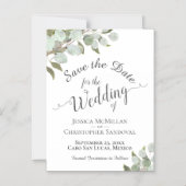 Eucalyptus Bruiloft Save the Date Kalligrafie Wit Magnetische Uitnodiging (Voorkant)