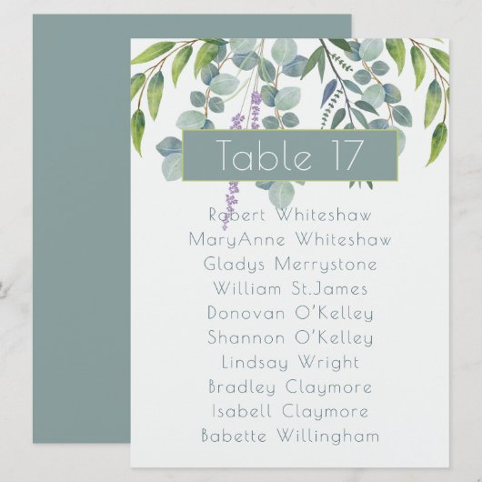 Eucalyptus Bruiloft Stoelen Tafel Nummer Naam Lijs Programmakaart (Voorkant / Achterkant)