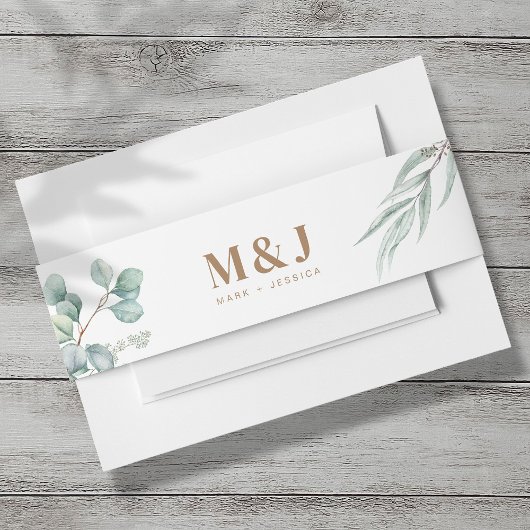 Eucalyptus bruiloft uitnodiging buik band uitnodigingen wikkel