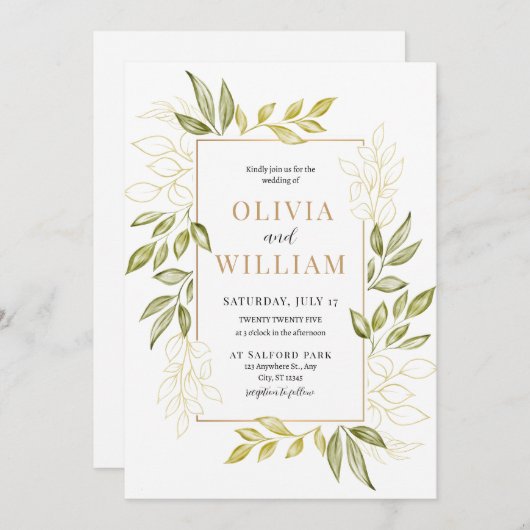 Eucalyptus bruiloft uitnodiging, groen afdrukbaar kaart (Voorkant / Achterkant)