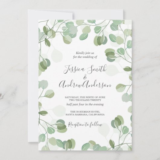 Eucalyptus bruiloft uitnodiging rustieke groen Boh (Voorkant)