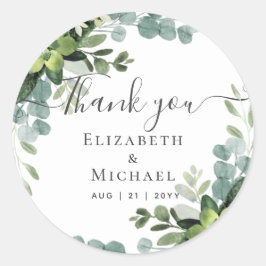 Eucalyptus Bruiloft - Waterverf Groene Bladeren Ronde Sticker