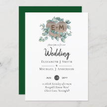 Eucalyptus Bruiloft - Waterverf Groene Monogram