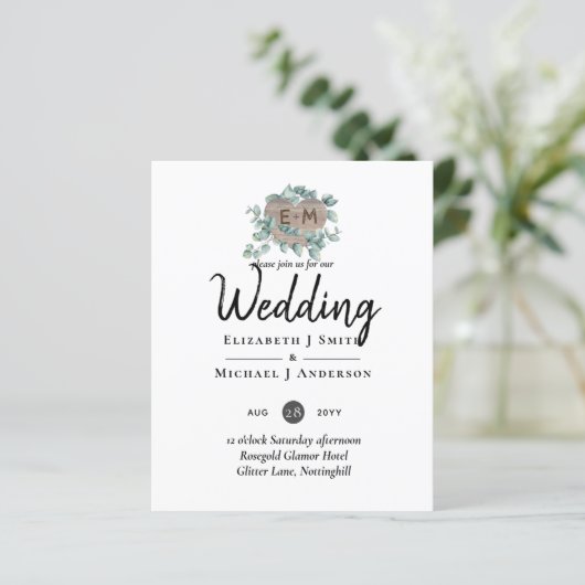 Eucalyptus Bruiloft - Waterverf Groene Monogram (Staand voorkant)