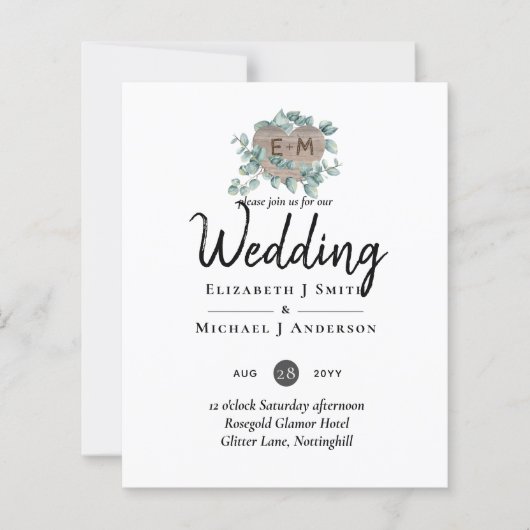 Eucalyptus Bruiloft - Waterverf Groene Monogram (Voorkant)