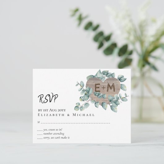 Eucalyptus Bruiloft - Waterverf Groene Monogram Briefkaart (Staand voorkant)