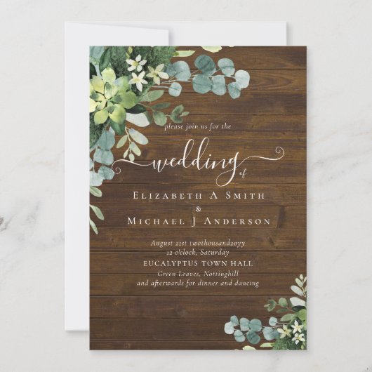 Eucalyptus Bruiloft Waterverf Groene Uitnodigingen (Voorkant)