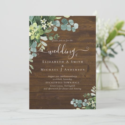 Eucalyptus Bruiloft Waterverf Groene Uitnodigingen (Staand voorkant)