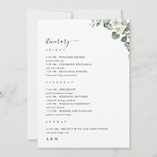 Eucalyptus bruiloft welkomstbrief reisschema Kaart (Achterkant)