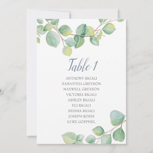 Eucalyptus Bruiloft Zittingkaart, Tafelplan Kaart (Voorkant)