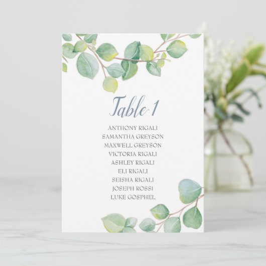 Eucalyptus Bruiloft Zittingkaart, Tafelplan Kaart (Staand voorkant)