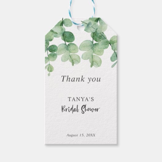 Eucalyptus Bruiloftsfeest Elegant Cadeaulabel (Voorkant)