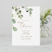 Eucalyptus Bruiloftsfeest Goud Folie Uitnodiging (Staand Voorkant)