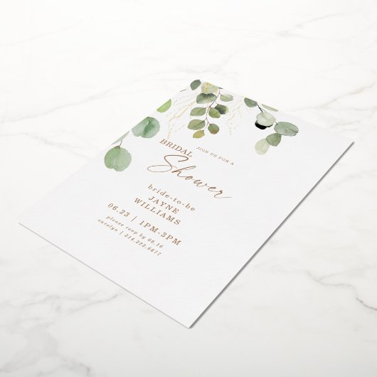 Eucalyptus Bruiloftsfeest Goud Folie Uitnodiging (Gedraaid)