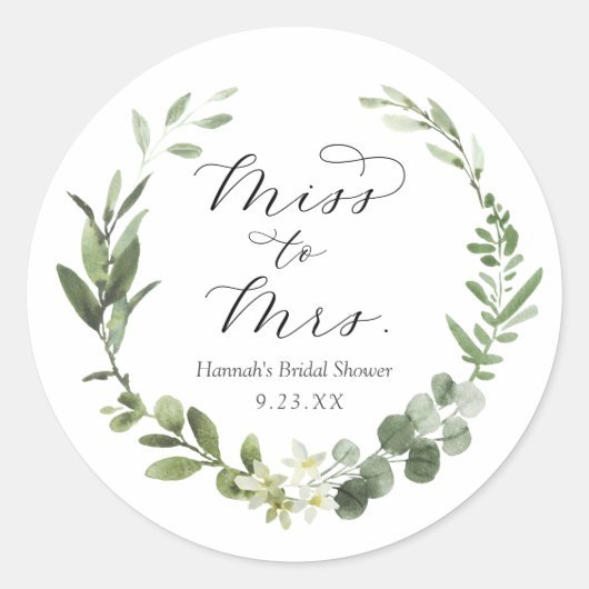 Eucalyptus Bruiloftsfeest Klassieke Ronde Sticker (Voorkant)