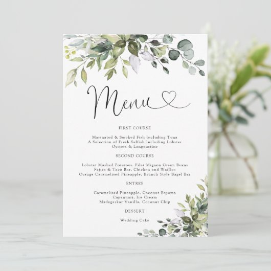 Eucalyptus Bruiloftsmenu Menu (Staand voorkant)
