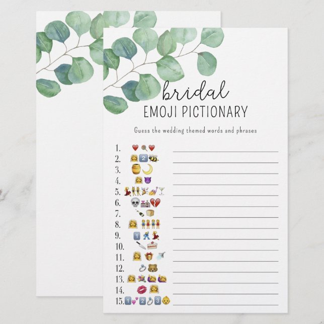 Eucalyptus - bruiloftsshower emoji pictionary spel (Voorkant / Achterkant)