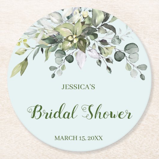 Eucalyptus Bruiloftsshower Ronde Papieren Onderzet Ronde Kartonnen Onderzetter (Voorkant)