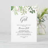 Eucalyptus Bruin Bloemen Het is een meisje Baby sh Kaart (Staand voorkant)