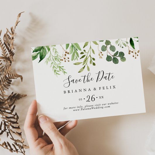 Eucalyptus Bruin Bloemen Horizontale Bruiloft Save The Date