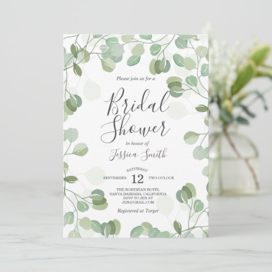 Eucalyptus Brunch Bubbly Bridal Shower uitnodiging (Staand voorkant)