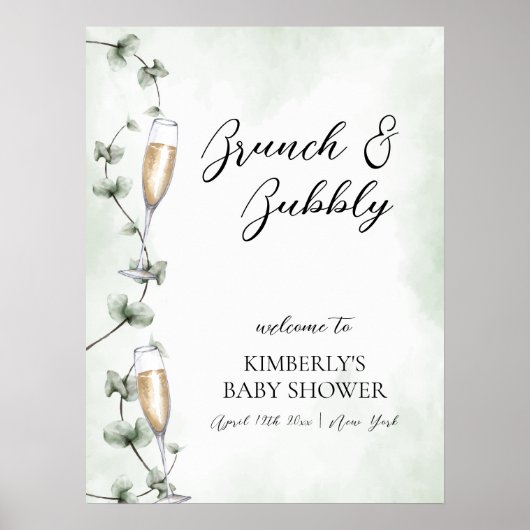 Eucalyptus Brunch Champagne Baby shower Welkom Poster (Voorkant)