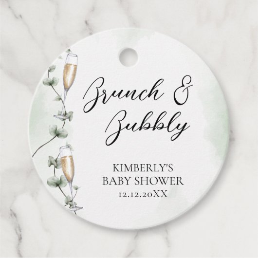 Eucalyptus Brunch Champagne Garden Baby shower Bedankjes Labels (Voorkant)
