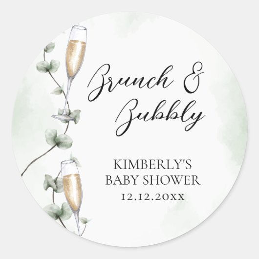 Eucalyptus Brunch Champagne Garden Baby shower Ronde Sticker (Voorkant)