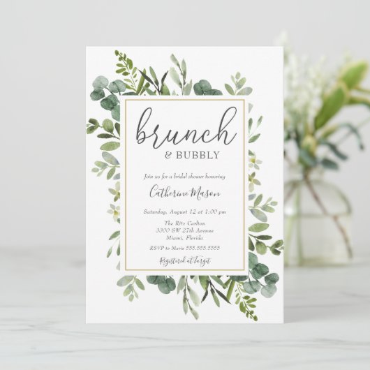 Eucalyptus Brunch en Bruiloftsdouche met bubbels Kaart (Staand voorkant)