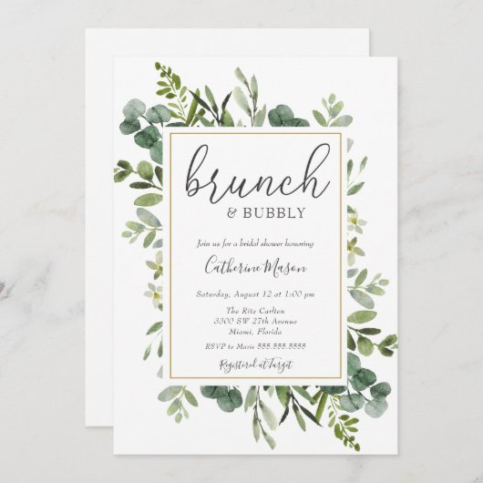 Eucalyptus Brunch en Bruiloftsdouche met bubbels Kaart (Voorkant / Achterkant)