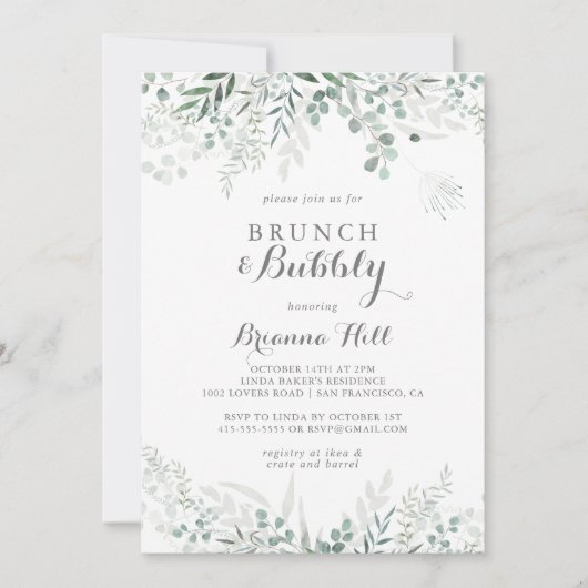 Eucalyptus Brunch en Bubble Vrijgezellenfeest Kaart (Voorkant)