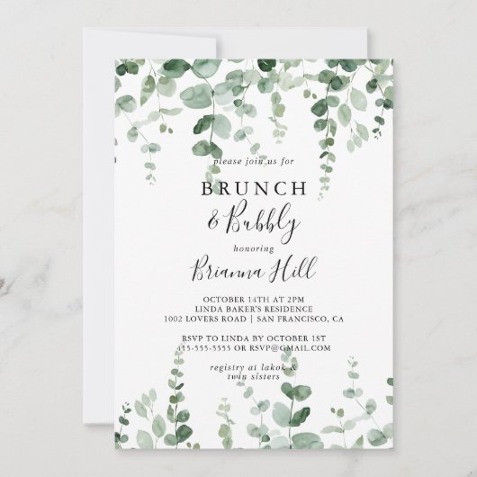 Eucalyptus Brunch en Bubble Vrijgezellenfeest Kaart (Voorkant)