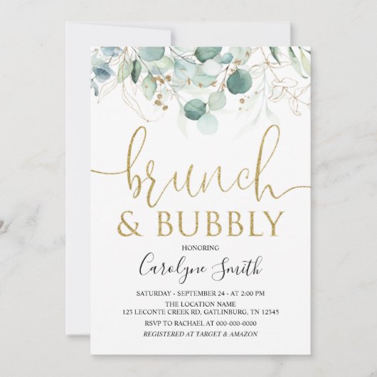 Eucalyptus Brunch en Bubble Vrijgezellenfeest Kaart (Voorkant)