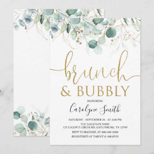 Eucalyptus Brunch en Bubble Vrijgezellenfeest Kaart (Voorkant / Achterkant)