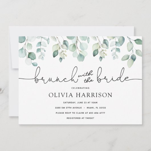 Eucalyptus Brunch met de Bruid Uitnodiging voor Br (Voorkant)