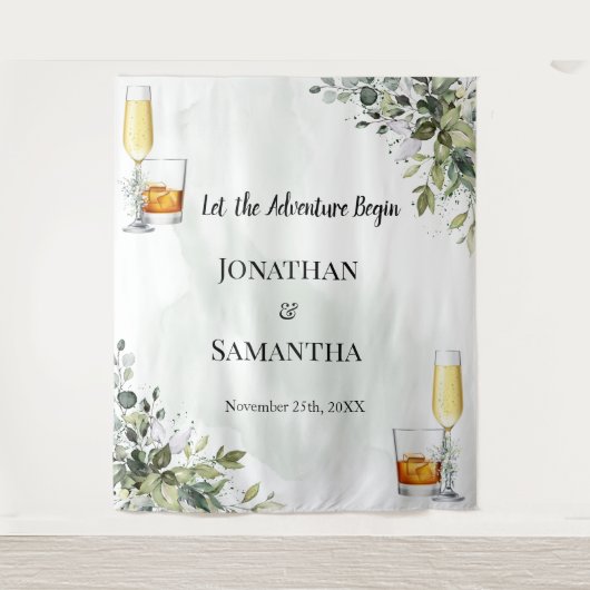 Eucalyptus Bubbels & Bourbon Trouwdouche Tapest Wandkleed (Voorkant)