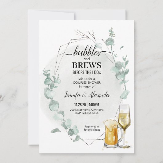 Eucalyptus Bubbels & Brouwen Douche Uitnodiging (Voorkant)