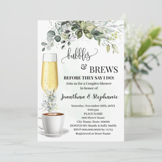 Eucalyptus bubbels en brouwt koffie douche kaart (Staand voorkant)