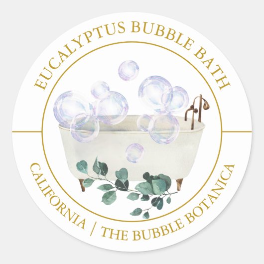 Eucalyptus Bubble Badetiket Ronde Sticker (Voorkant)