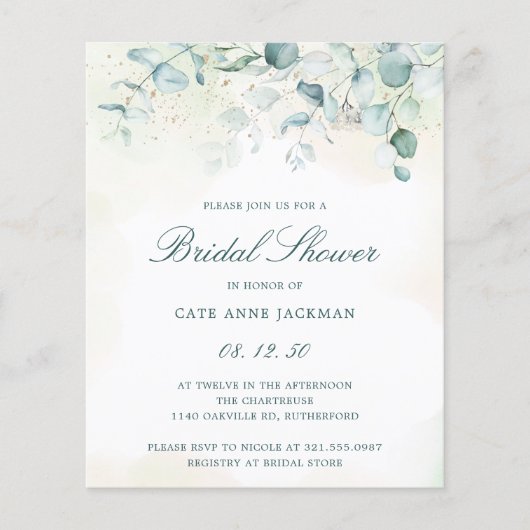 Eucalyptus Budget Bridal Shower Flyer (Voorkant)