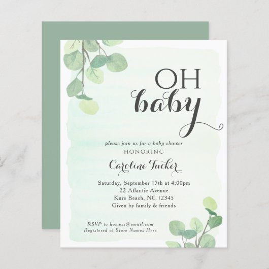 Eucalyptus Budget OH Baby shower Uitnodiging (Voorkant / Achterkant)