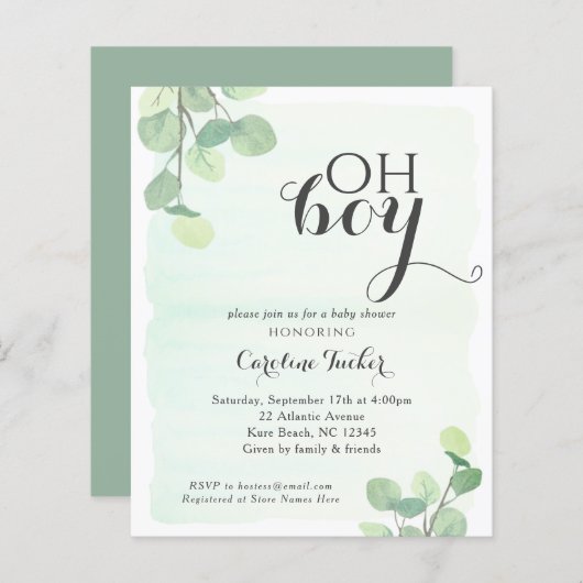 Eucalyptus Budget OH BOY Shower Invitation (Voorkant / Achterkant)
