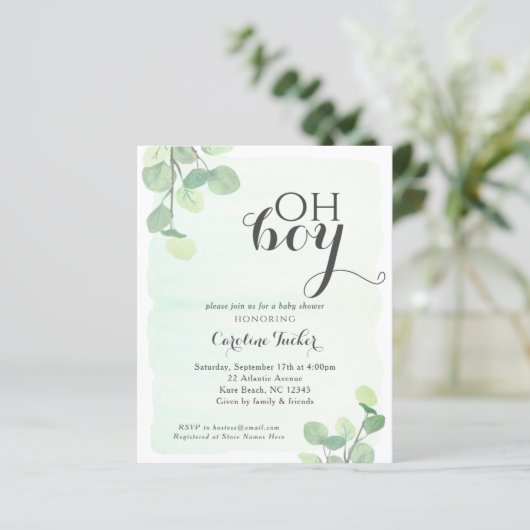 Eucalyptus Budget OH BOY Shower Invitation (Staand voorkant)