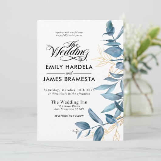 Eucalyptus budget Waterverf Grenery Weddenschap Kaart (Staand voorkant)