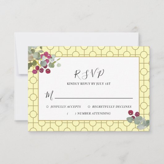 Eucalyptus Burgundy Berry Greenery Wedding RSVP Kaartje (Voorkant)