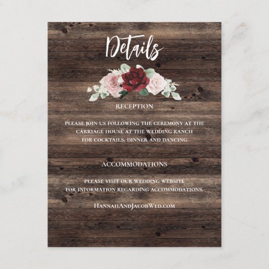 Eucalyptus & Burgundy Rustic Wedding Informatiekaartje (Voorkant)