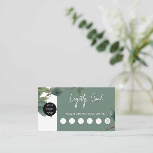 Eucalyptus Business Logo QR Code Loyaliteit Visitekaartje (Staand voorkant)