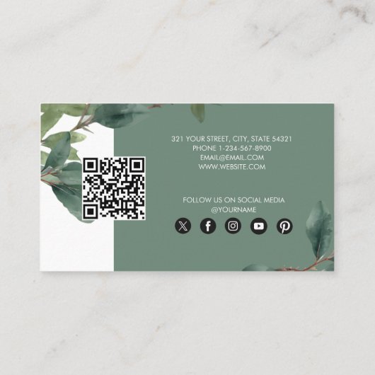 Eucalyptus Business Logo QR Code Loyaliteit Visitekaartje (Achterkant)