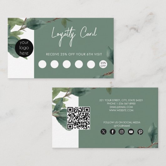 Eucalyptus Business Logo QR Code Loyaliteit Visitekaartje (Voorkant / Achterkant)